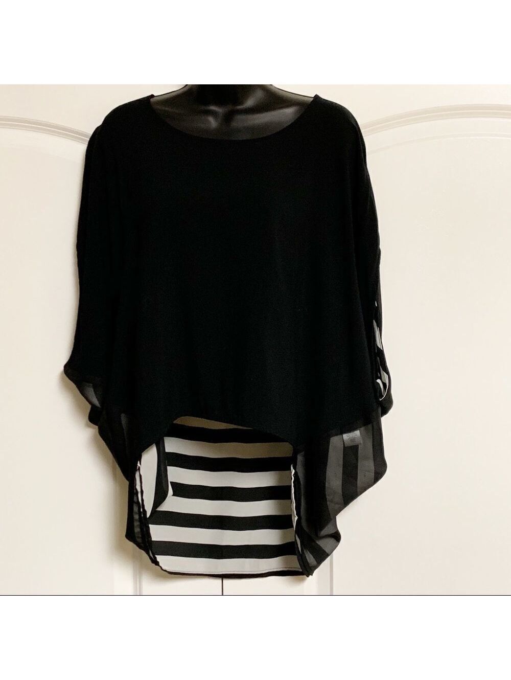 Minkpink Black White Stripe Scoop Neck Cocoon Shape Short Sleeve Tunic top S